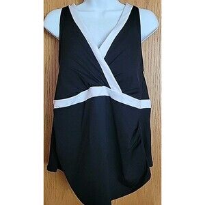 Lands End 1X 16-18W Black Swim Top V-Neck Padded Bra Women's Halter S6